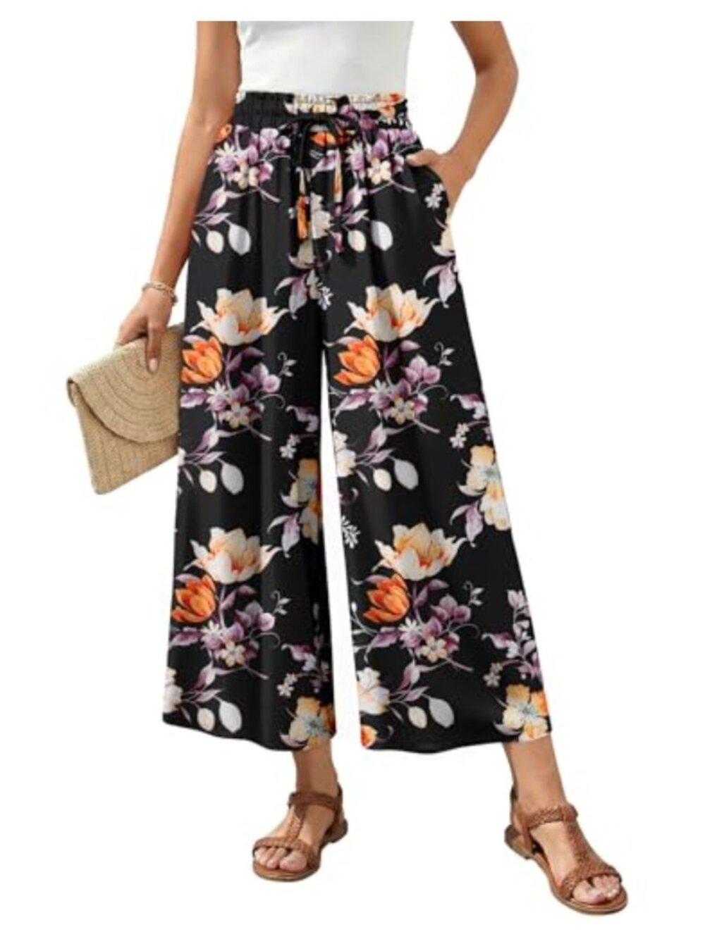 High Waist Wide Leg Palazzo Pants with Pockets Flowy Lounge Beach Trousers
